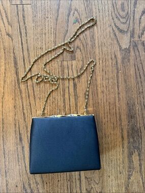 Elegant Black Satin Crossbody Clutch with Gold Chain